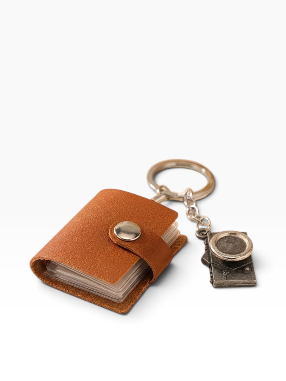 Retro PU Leather Feel Mini Photo Album Keychain Bwith Camera Pendant Bag Charm